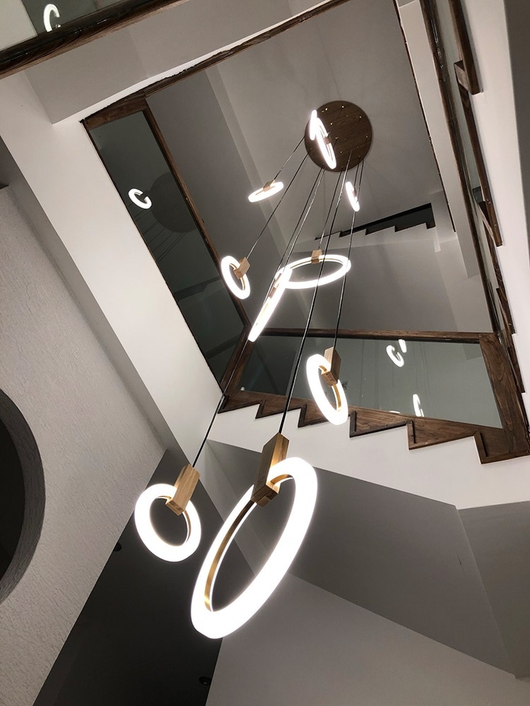 Hanging Rings Wooden LED Ceiling Light