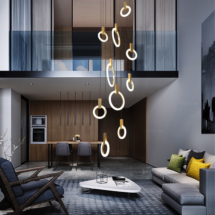 Hanging Rings Wooden LED Ceiling Light