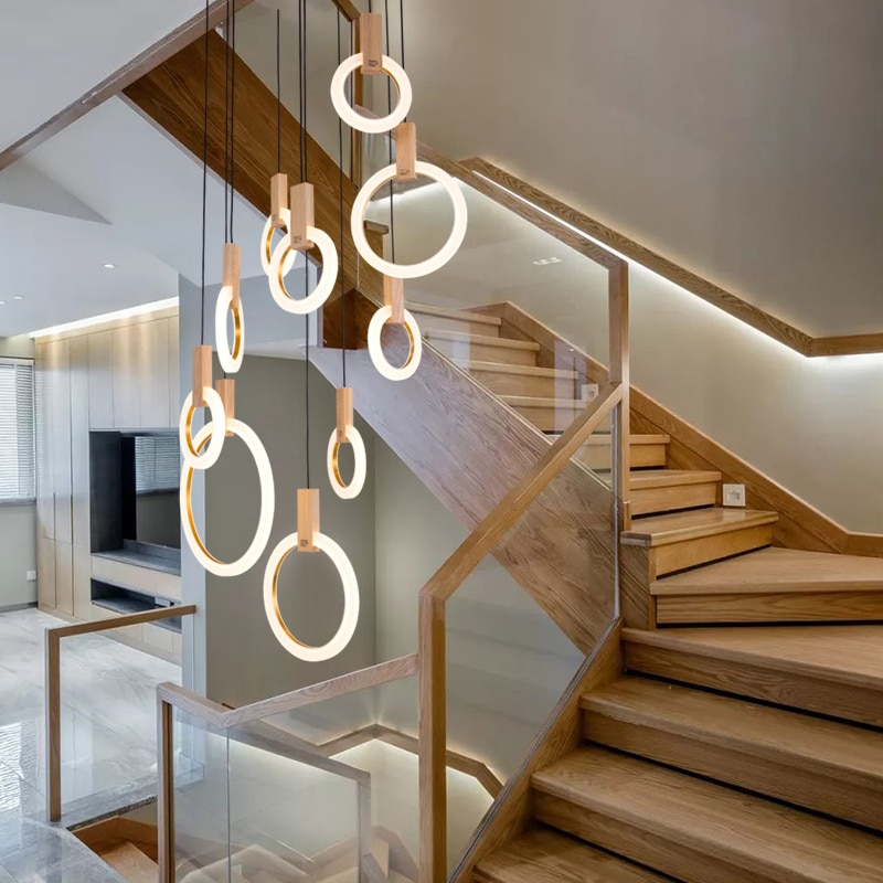 Hanging Rings Wooden LED Ceiling Light