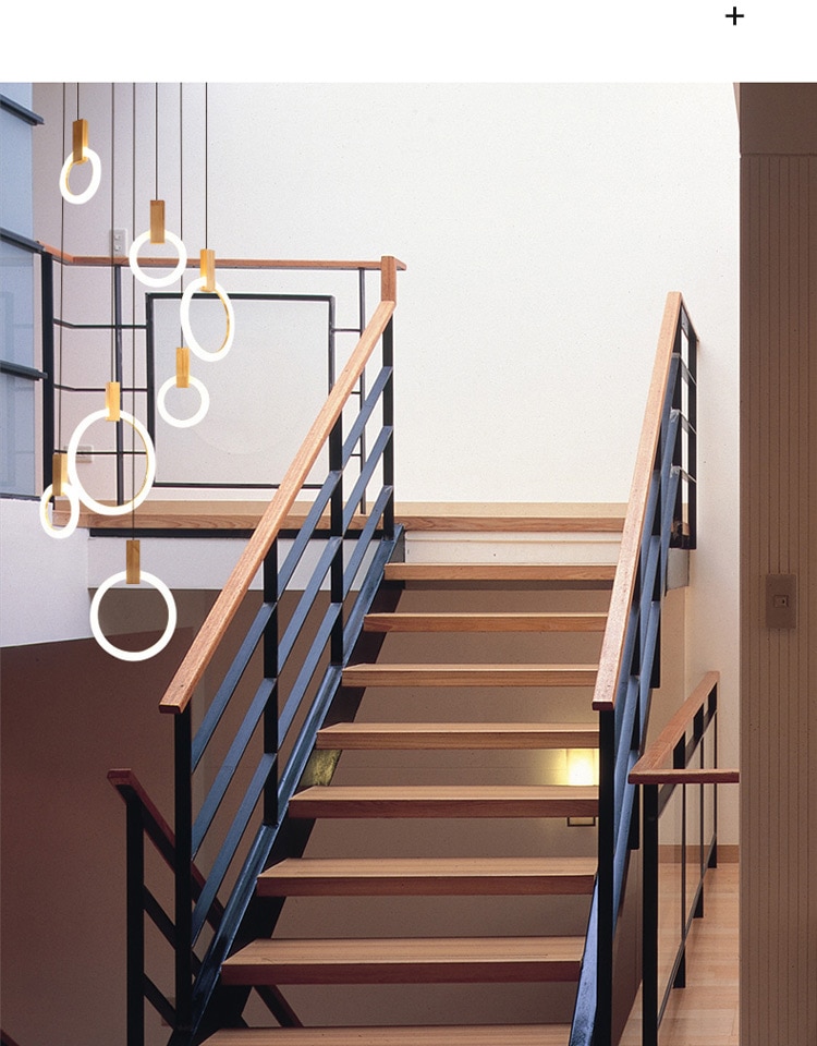 Hanging Rings Wooden LED Ceiling Light